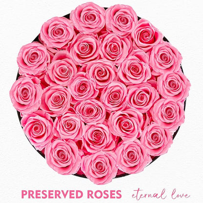 Forever Flowers, 27 Roses in A Box, Real Preserved Roses, Birthday Gift for Women, Anniversary, Mother's Day - Pink Rose
