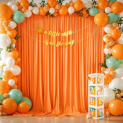 Orange Backdrop Curtain 10 Panels-Wrinkle-Free Curtains Polyester Photography Drapes for Baby Shower Birthday Party Photo Background Backdrop Stand- 40 X10FT (Orange)