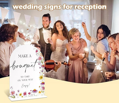 6x8" Make a Bouquet Sign for Wedding Table Decor, Wild Flower Arch Acrylic Wedding Signs for Reception, Floral Bridal Shower Engagement Party Decor for Baby In Bloom Baby Shower Decorations
