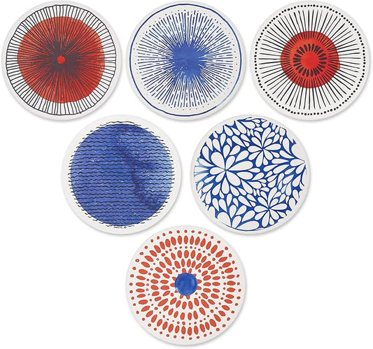 AD Set of 6 Coasters for Drinks Absorbing Round Ceramic Stone Coaster with Cork Base Tabletop Protection Mat for Mugs and Cups,Office,Kitchen (Colorful 2)