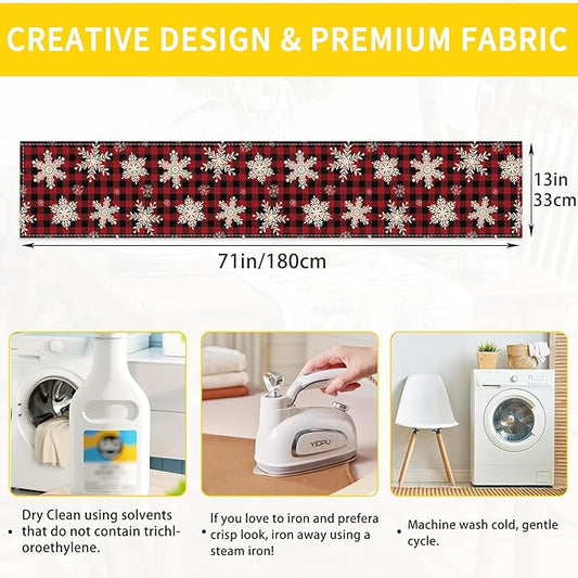 Christmas Red Plaid Snowflake Table Runners 70 inches Long Table Runner Elegant Linen Dresser Scarfs Farmhouse Tablerunner for Wedding/Coffee/Dining Table/Party Home Decor