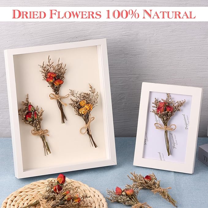 VAIPI 10 Pack Red Rose Dried Flower Bouquets Natural Real Dry Flowers with Stem Mini Roses Flower Bundles Dried Floral Arrangement for Vase, Carfts, Wedding, Valentines Day, Anniversary, Home Decor
