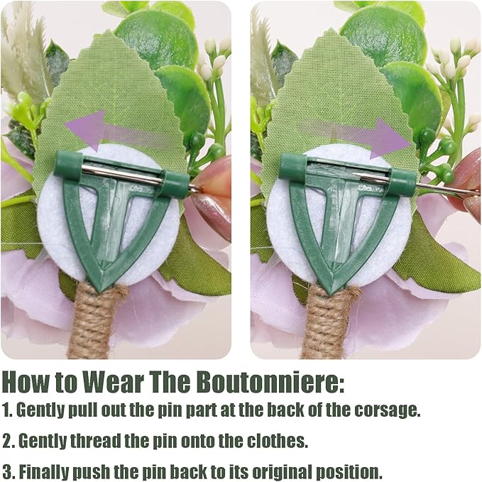 Ivory Rose Boutonniere for Men Wedding Set of 6 Groom Groomsmen Best Man Artificial Flowers Boutonniere for Wedding Ceremony Anniversary Prom Flowers Formal Dinner Party (6, Purple, Middle)