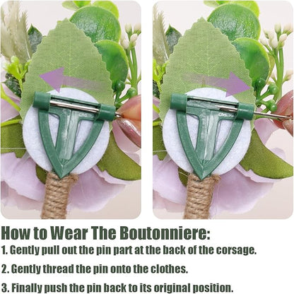 Ivory Rose Boutonniere for Men Wedding Set of 6 Groom Groomsmen Best Man Artificial Flowers Boutonniere for Wedding Ceremony Anniversary Prom Flowers Formal Dinner Party (6, Purple, Middle)