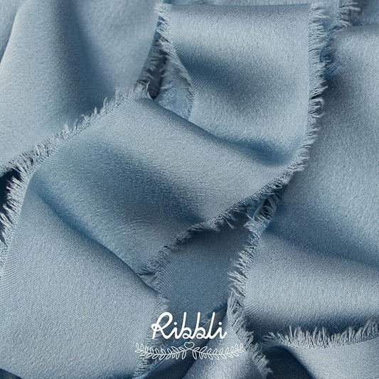 Ribbli Dusty Blue Silk Satin Ribbon 1.5 Inch x 30 Yard Handmade Frayed Chiffon Dusty Blue Ribbon for Gift Wrapping Wedding Invitations Bridal Bouquets Home Decor
