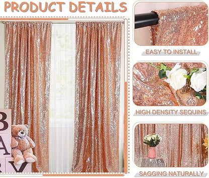 Rose Gold Sequin Backdrop Curtains Glitter Drapes 2FTx8FT 2 Panels for Wedding Birthday Party Decorations Bridal Baby Shower Party Supplies Sparkly Photography Background