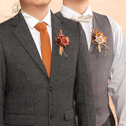 TINGE TIME Boutonniere for Men, Groom and Best Man Boutonniere for Wedding Ceremony Anniversary, Formal Dinner Party and Rustic Fall Wedding Marriage (Maple Red)