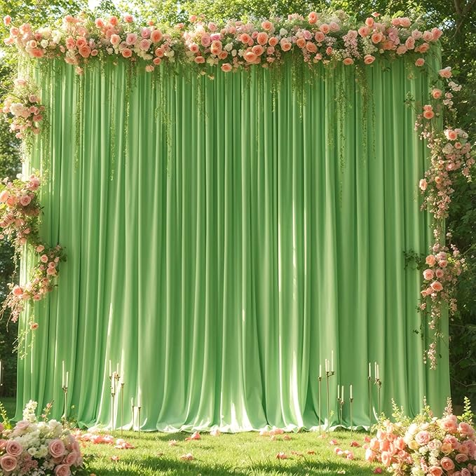 Sage Green Backdrop Curtain 2 Panels-Wrinkle-Free Champagne Curtains Polyester Photography Drapes for Baby Shower Birthday Party Photo Background Backdrop Stand- 8 X10FT (Sage Green)