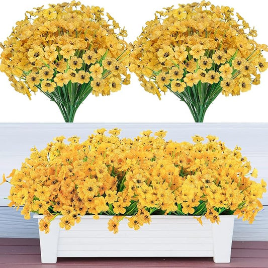 20 Bundles Artificial Flowers for Outdoors Decorations, Fake Flowers Faux Plants Silk Colorful Daisy Eucalyptus Flowers Realistic UV Resistant for Garden Patio Porch Box Home Decor, Yellow