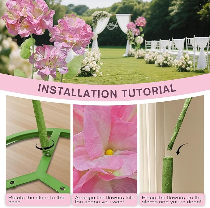 3Pcs Giant Artificial Flowers, Fake Hydrangea Decorations, for Wedding Baby Shower Birthday Christmas Party Banquet Backdrop Shop Window Display Props (Pink)