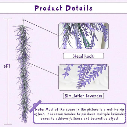 Spring Summer Lavender Garland, 6Ft Purple Lavender Artificial Garland, All Year Lavender Garlands for Farmhouse Wedding Mantle Arch Porch Stair Table Indoor Door Home Decor (1)