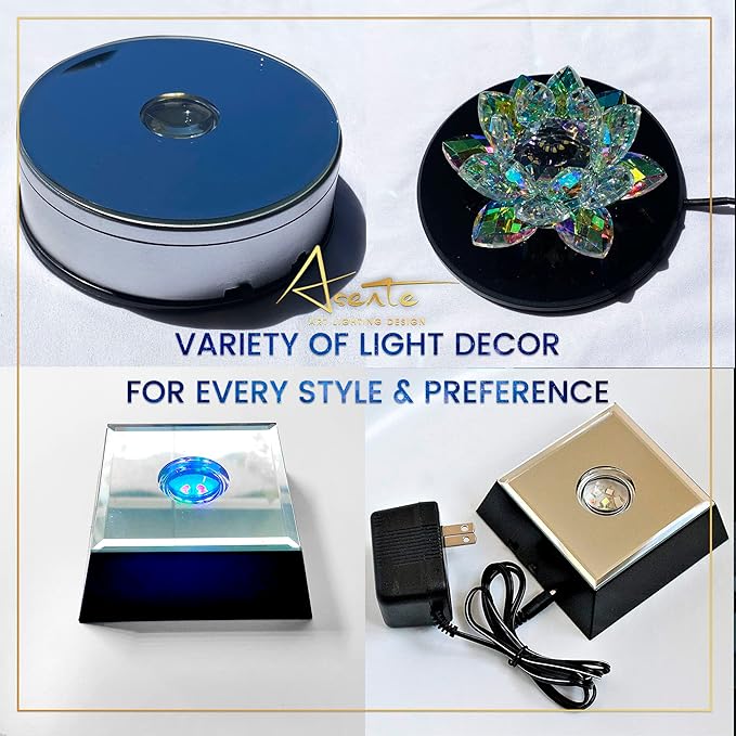 16 LED Multi-Color Light Stand Base- Lighted Acrylic Display, Crystal Display, Trophy & Art Hologram, 3D Pedestal Stand for Crafts, & Other Special Centerpieces, 4.5V AC/USB Adapter, Matte Black