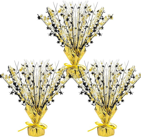 Crowye 3 Pieces Metallic Foil Spray Centerpiece Christmas Party Star Table Decoration Burst Centerpieces Fall Table Decor for Birthday New Year 2026 Party Holiday(Black Gold)
