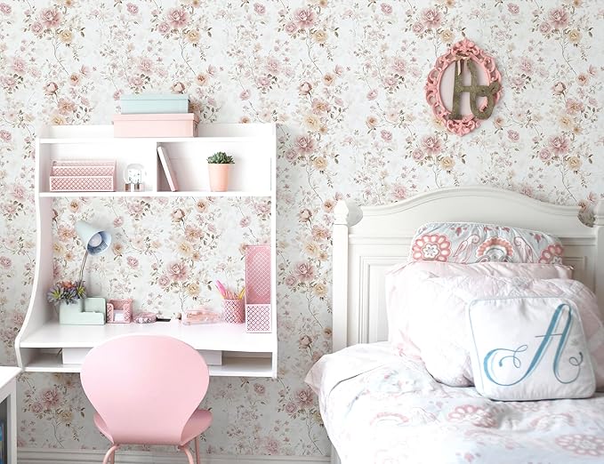 Vintage Floral Peel and Stick Wallpaper Pink Vintage Contact Paper 17in×118in Pink Rose Wallpaper Self Adhesive Removable Boho Wall Paper Waterproof for Bathroom Bedroom Decorative Vinyl Roll