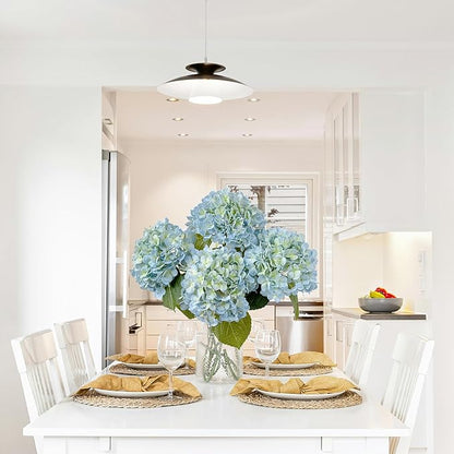 4 Pcs 20'' Real Touch Hydrangeas Light Blue Artificial Hydrangeas Flowers Faux Latex Hydrangea for Kitchen Living Room Porch Home Decor Baby Shower Party Wedding Table Centerpiece
