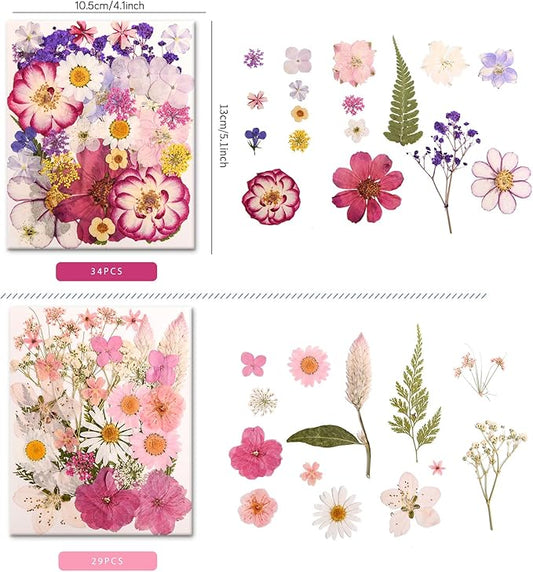 222 PCS Real Pressed Dried Flowers and Leaves with Butterfly Stickers & Tweezers – Natural Dried Flowers for Resin, Candle, Jewelry, Scrapbooking & DIY Crafts (Colour 222)