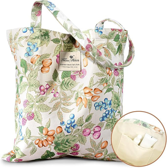 Aesthetic Cotton Tote Bag for Women - Reusable Shoulder Bag with Buckle Fabric Bag for Gym, Travel, Work
