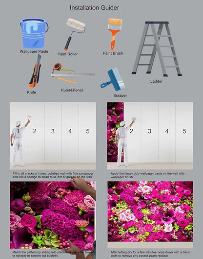 Rose Wall Mural Floral Photo Wallpaper Murals for Wall Decor for Living Room（Not Peel and Stick）