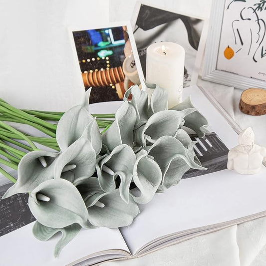 DuHouse 20Pcs Artificial Calla Lily Flower Real Touch Latex Flowers for DIY Wedding Bouquet Party Home Decor (Grey)