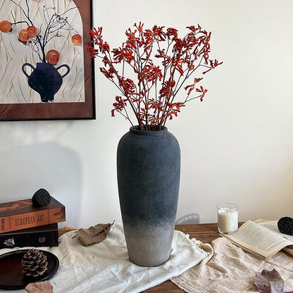 15 Inch Rustic Ceramic Vase, Black Flower Vase for Centerpieces, Farmhouse Decor for Living Room, Entryway & Kitchen, Vintage Pottery Vases for Wedding Gifts