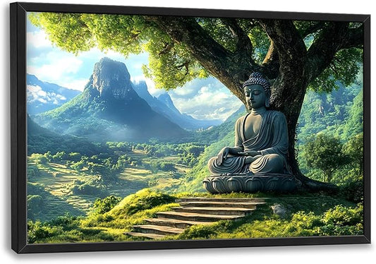 Buddha Large Wall Art Framed Wall Decor for Living Room Mountains Pictures Oversized Canvas Print Painting Modern Extra Large Artwork for Bedroom Office 36"x24"