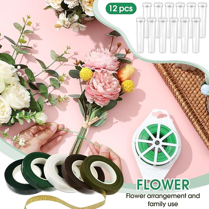 WILLBOND 121 Pcs Floral Arrangement Tool Kit Rose Thorn Remover Pruner Trimmer Gloves 22/26 Gauge Paddle Tie Stem Pearl Corsage Pin Pruning Shears, Florist Garden Tool Gift Kit for Women(Green)