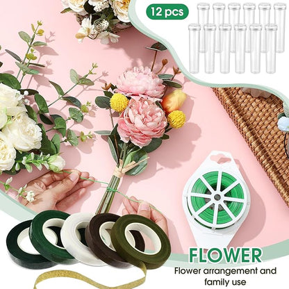 WILLBOND 121 Pcs Floral Arrangement Tool Kit Rose Thorn Remover Pruner Trimmer Gloves 22/26 Gauge Paddle Tie Stem Pearl Corsage Pin Pruning Shears, Florist Garden Tool Gift Kit for Women(Green)