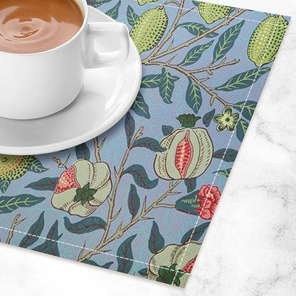 Vintage Fruit Placemats Set of 4, William Morris Retro Boho Flower Botanical Plant Place Mats, Heat Resistant Non Slip Cotton Linen Dining Table Mats for Home Kitchen Party 18x12 Inch