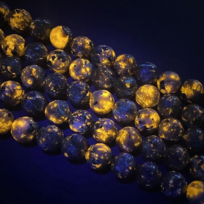 8MM 43PCS Flame Yooperlite Stone Beads Loose Beads for Jewelry Making DIY Bracelets Show Flame Color Under The Irradiation of UV Lamps