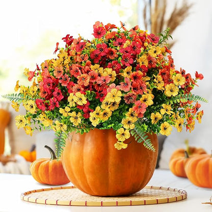 Artificial Fake Flowers Plants for Outdoor,18 Bundles Faux Plants Outside No Fade Plastic UV Resistant for Front Door Porch Patio Balcony Garden Yard Decorations