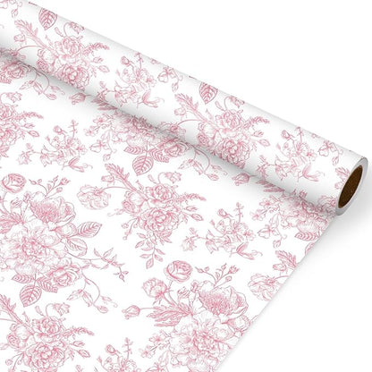JarThenaAMCS Floral Wrapping Paper Mini Roll 17in x 32.8Ft Pink White Flowers Gift Wrap Paper for Birthday Wedding Baby Shower Party Wrapping Supplies