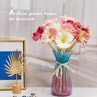 WILLBOND 36 Pieces Artificial Gerbera Daisies Flowers Fake Daisy Faux Boho Daisy Flowers Bouquet 15 in for Boho Birthday Decorations Wedding Home Decor (White,Pink,Yellow,Orange,Rose,Coral)