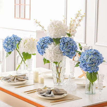 2Pcs Hydrangea Artificial Flowers, 22.44" Real Touch Latex Faux Hydrangea with Long Stems & Leaves for Home Office Decor or Wedding, Party, Centerpieces, Floral Arrangements (Blue)