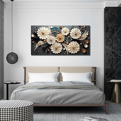 Large Wall Art for Living Room Bedroom Home Office Gold Flower Pictures Wall Art Modern Floral Artwork Framed Wall Decor Canvas Prints 24x48 In
