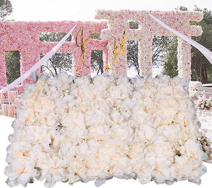 16"x 24" Artificial Flower Wall Panels, Silk Flower Panels for Outdoor Garden Backyard Fence Privacy Screen and Indoor Wall Decor (6Pcs Champagne)