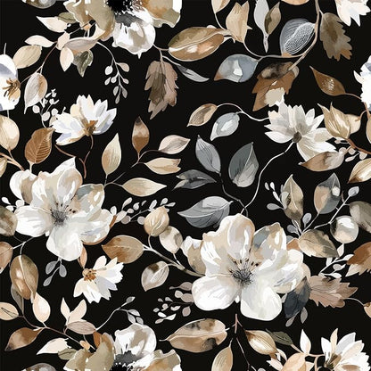 Vintage Dark Black Floral Peel and Stick Wallpaper Modern Botanical Flower Waterproof Removable Self Adhesive Vinyl Contact Wall Paper for Farmhouse Bathroom 17.7" X 124" Roll