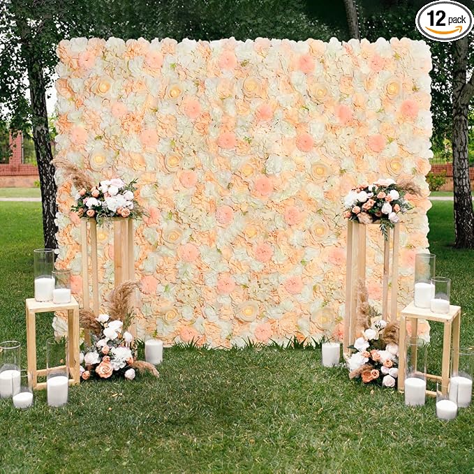 Champagne White Wedding Flower Backdrop 5ftx3.74ft Artificial Floral Backdrop Wall Panels for Bridal Shower Birthday Party Decor