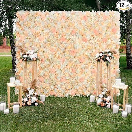 Champagne White Wedding Flower Backdrop 5ftx3.74ft Artificial Floral Backdrop Wall Panels for Bridal Shower Birthday Party Decor