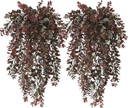 PASYOU Artificial Hanging Vine Plants, Fake Foliage Ivy Plant Plastic Leaves Vines UV Resistant Greenery Faux Flowers Decor Home Indoor Outdoor Garden Door Wall Wedding Party Decoration Red 4 Pack