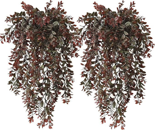 PASYOU Artificial Hanging Vine Plants, Fake Foliage Ivy Plant Plastic Leaves Vines UV Resistant Greenery Faux Flowers Decor Home Indoor Outdoor Garden Door Wall Wedding Party Decoration Red 4 Pack