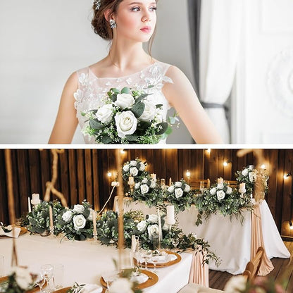 Janinka 20 Pcs Mixed Eucalyptus Leaves Stems Bulk Artificial Eucalyptus Leaves with White Seeds Artificial Silver Dollar Sprays Faux Oval for Floral Wreath Bouquets Wedding Greenery Decoration