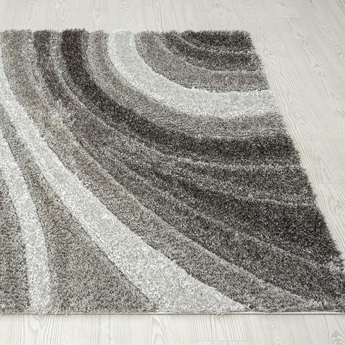 LUXE WEAVERS Lantanas Collection 7070 Grey 8x10 Modern Shag Geometric Area Rug