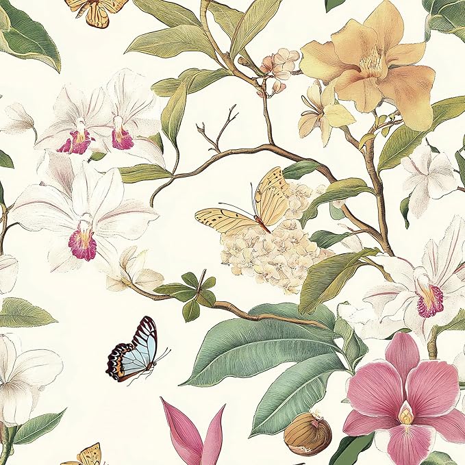 Vintage Floral Peel and Stick Wallpaper Floral Contact Paper 16.9inchx118.1inch Multicolor Flowers Butterfly Wallpaper Leaf Boho Self Adhesive Removable Wall Paper for Bedroom Decorative