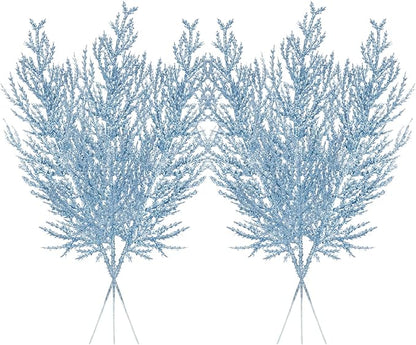 Christmas Glitter Stems 24pcs Artificial Pine Tree Picks for Christmas Tree Ornaments fillers, DIY Xmas Wreath, Crafts, Garland, Holiday, Party, Wedding and Home Decoration (Light Blue)
