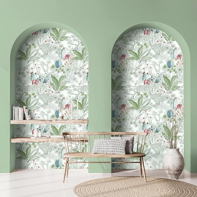 Erfoni 17.7inch x 393.7inch Floral and Leaf Wallpaper Floral Peel and Stick Wallpaper Green Contact Paper Vintage Flower Wallpaper Stick and Peel Self Adhesive Removable Wallpaper for Bedroom Decor