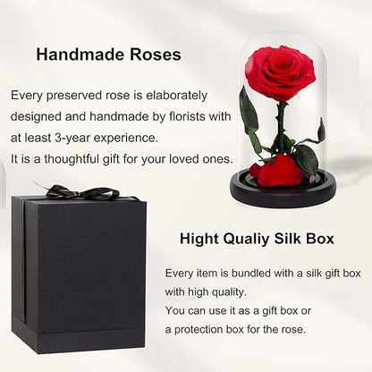 NATROSES Handmade Preserved Roses in Glass Dome, Red Roses, Preserved Flowers Gifts for Women, Mothers Day Flowers