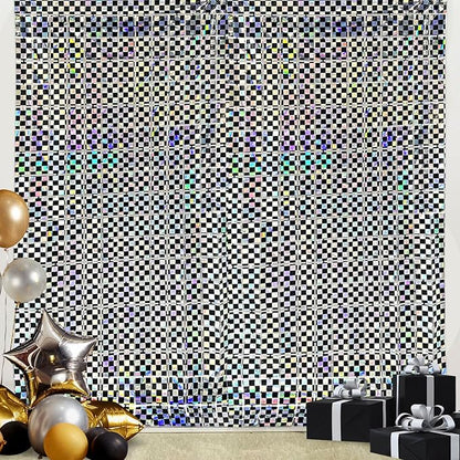 Iridescent Race Car Foil Fringe Curtains Backdrop Racing Party Supplies 2 Pack 3.28 x 6.56 Ft Race Car Theme Background for Kids Boy Birthday Baby Shower Party Decorations