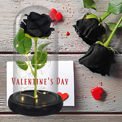 QUELIEN Black Roses in Glass Dome,Eternal Rose Gift for Women,Lasts Forever Home Decor,Mother's Day Christmas