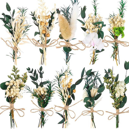 VAIPI 10 Pack Dried Flower Bouquets Green Series Natural Dried Plant with Stem Mini Flower Bundles Artificial Eucalyptus for Vase, DIY, Farmhouse Decor,Wedding Crafts,Home Party Fake Plant Decor