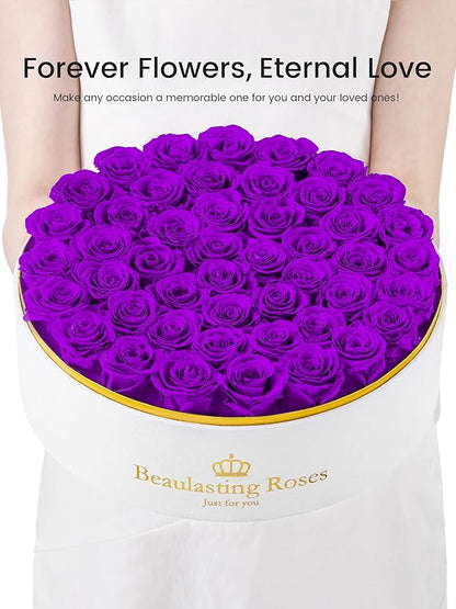 Preserved Roses Forever Flowers Real Roses in a Box Mother's Day Birthday Flowers for Her Mom Women Wife Valentine's Day, 47 Purple Roses